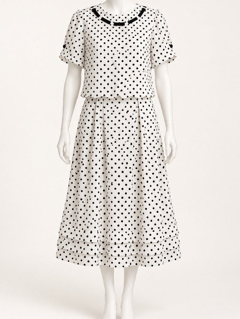 Vintage 60s Gino Paoli Polka Dot 2-Piece Skirt Set Agatha Brown Italian Knit